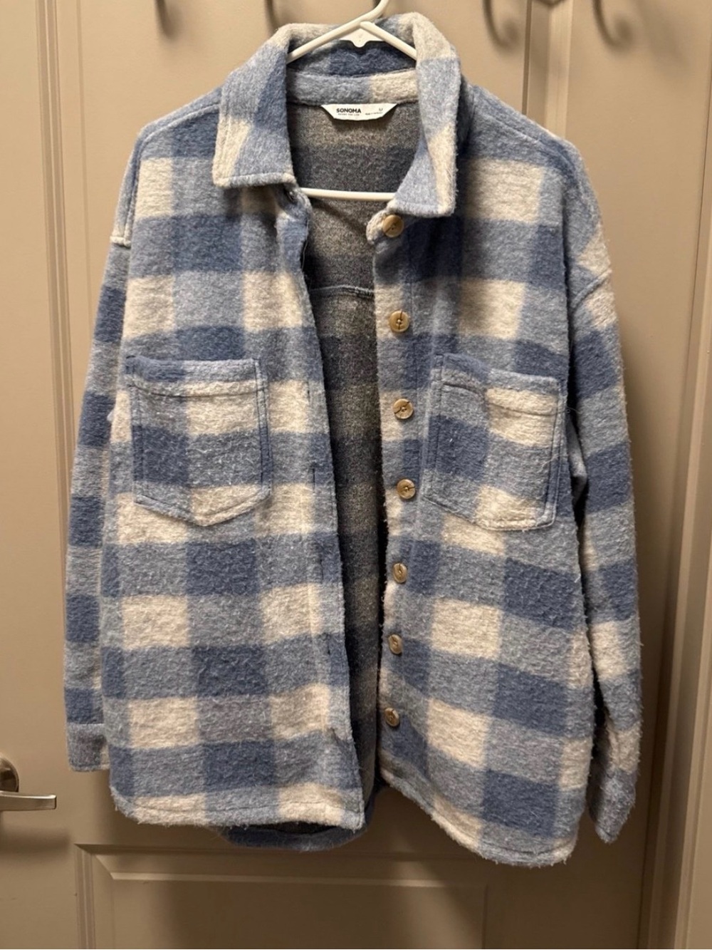 Sonoma Blue & Cream Plaid Button-Up Shacket